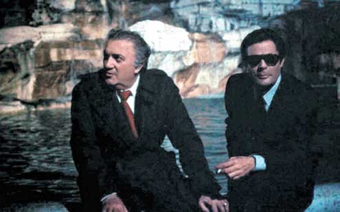 Fotoğraf Ettore Scola, Marcello Mastroianni, Federico Fellini